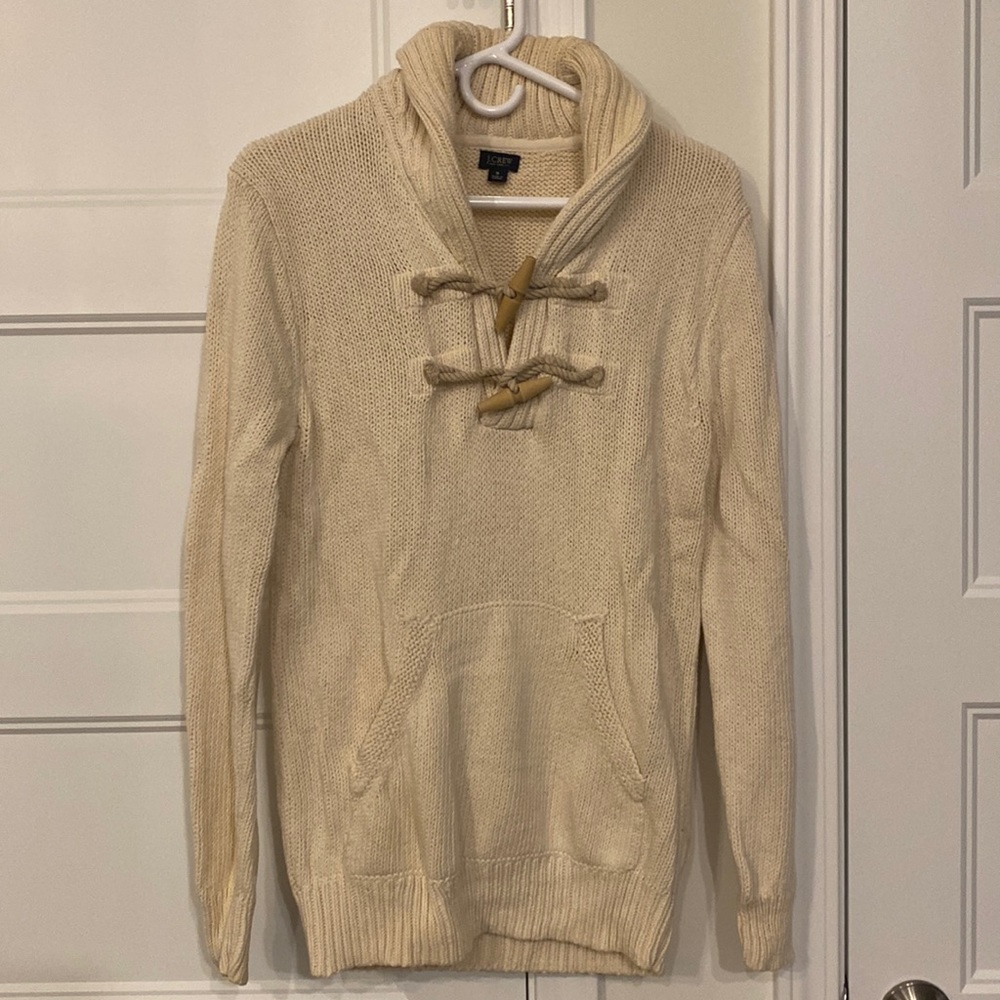 J. Crew nautical style thick knit Shaw collared pull over sweater eggshell white
